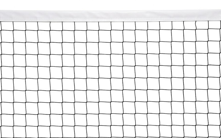 Volleybal wedstrijdnet - 3 mm PP - maas 10 cm - hoogte 1,00 m, lengte 9,50 m- zwart -4-punts bevestiging, staalkabel 11,70 m- 5 cm brede witte band bovenaan