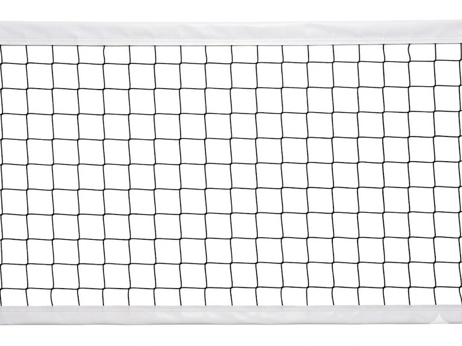 Volleybal wedstrijdnet - 4 mm PP - maas 10 cm - hoogte 1,00 m, lengte 9,50 m- zwart -6-punts bevestiging, kevlar touw 11,70 m - 7 cm brede witte band bovenaan, 5 cm brede witte band onderaan