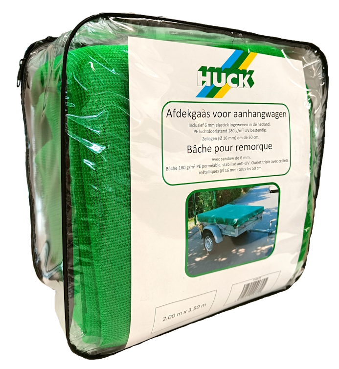 Aanhangwagen afdekgaas - 180 g/m² PE - 2,50 m x 3,50 m - zeilogen om de 50 cm - groen - inclusief 6 mm elastiek