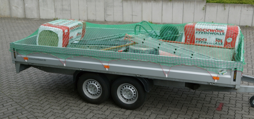 Aanhangwagen afdeknet - 3 mm PP - maas 45 mm - 1.40 m x 2.50 m - groen - inclusief 6 mm elastiek