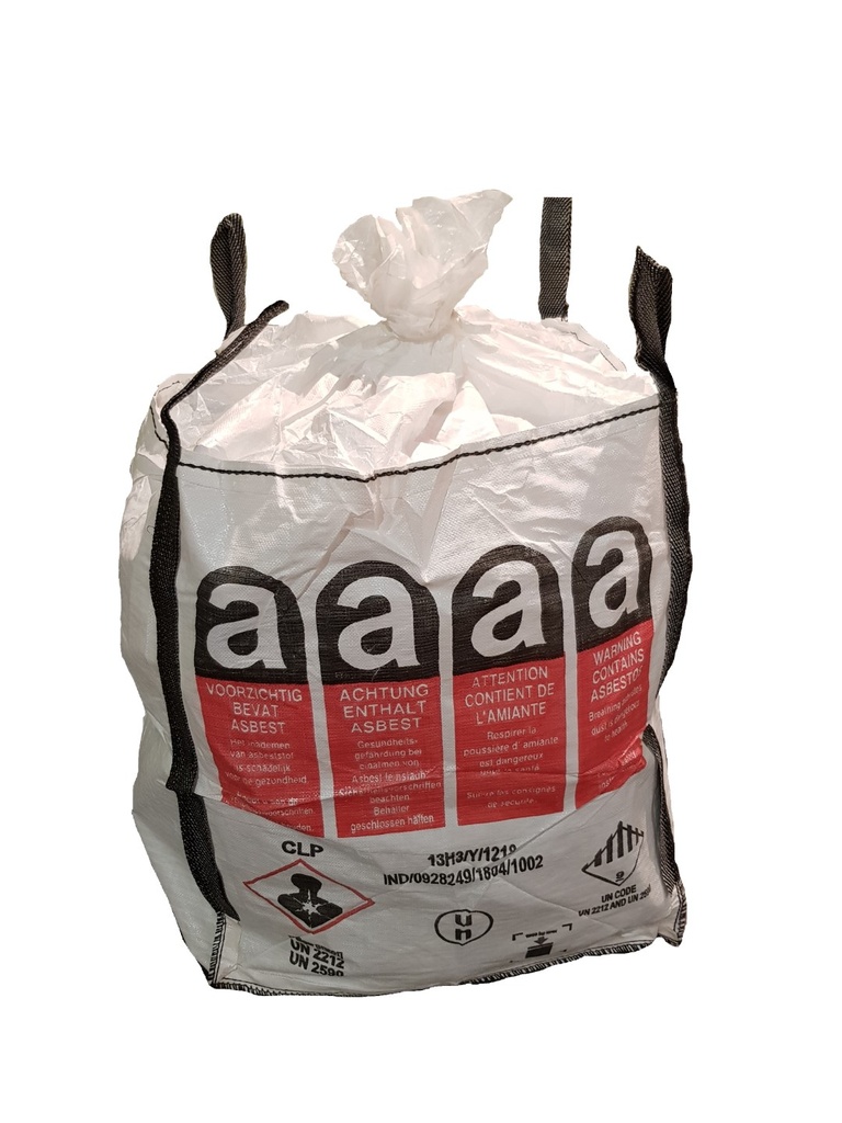Big bag voor asbest - PP - 90 x 90 x 110 cm - SWL 1 T - met 4 heflussen - boven open - onder gesloten - met liner