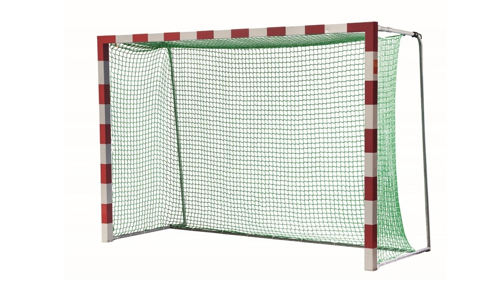 Zaalhockey doelnetten - 4 mm PP - maas 4,5 cm - 3,10 m breed, 2,10 m hoog, diepte 0,80 m boven en 1,00 m onder - groen - met elastiek voor de bevestiging