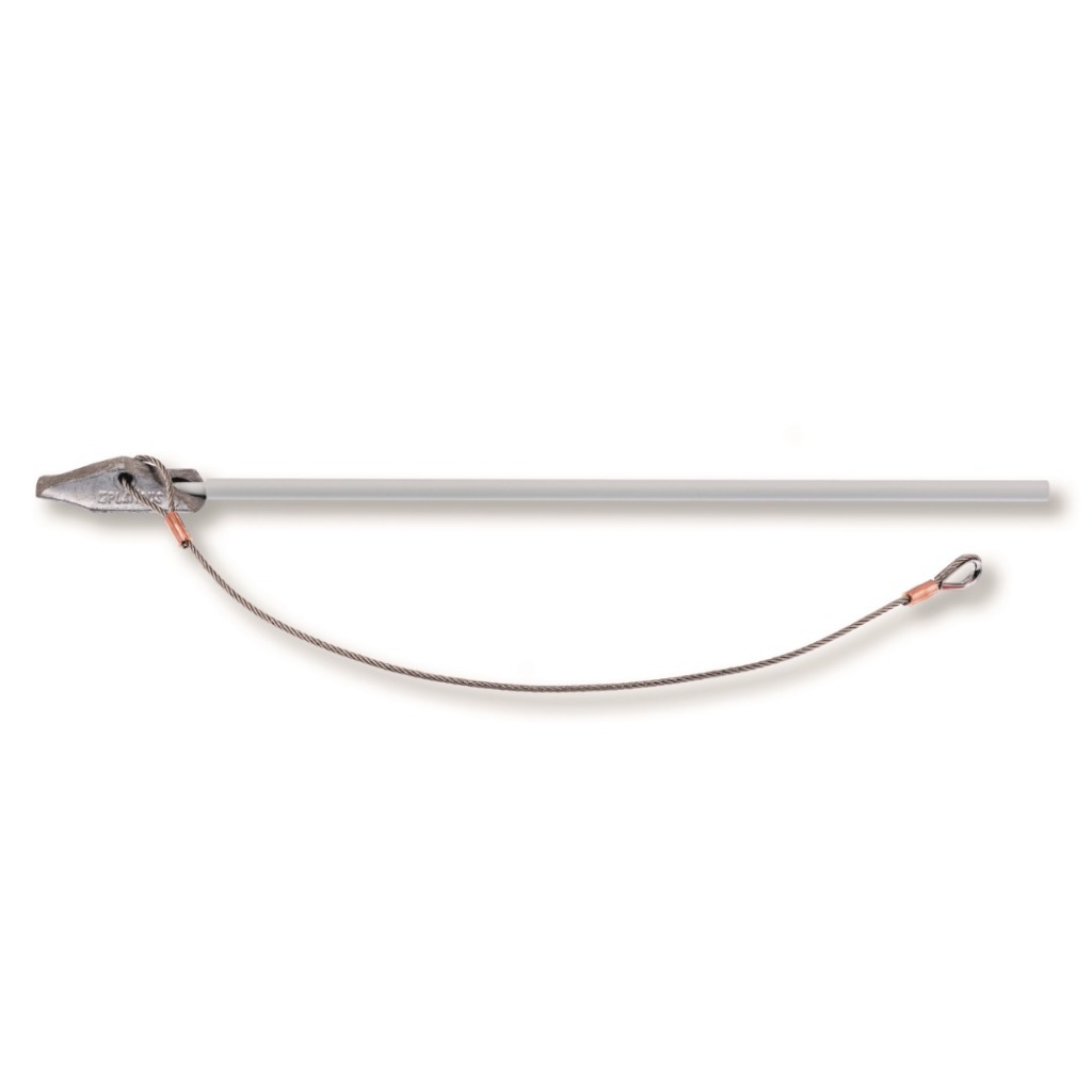 Ground anchor with steel cable and eye