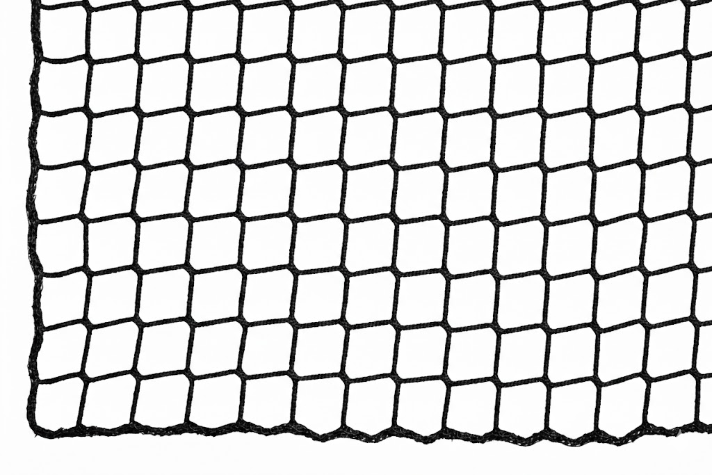 Net - 5 mm PP knooploos - maas 6 cm - zwart - omzoomd - brandvertragend