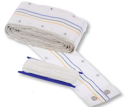 PES hem tape with eyelets and cord