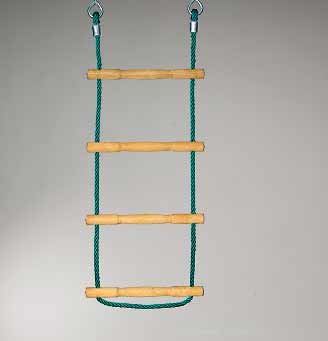 Rope ladder - 16 mm Hercules rope with steel core - ash rungs, 40 cm wide - 3 rungs/meter - blue - with two clamped thimbles and two eye bolts