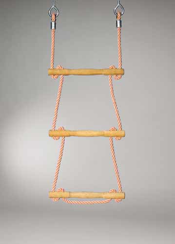 Rope ladder - 16 mm PP - acacia rungs, 40 cm wide - 3 rungs/meter - orange - with two clamped thimbles and two eye bolts