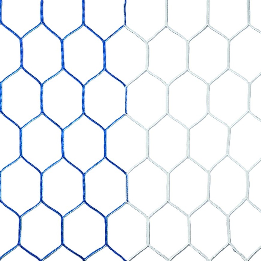 Two-tone checked football goal nets 6-sided mesh - 3.5 mm PP - 7.50 m wide, 2.5 m high, depth 0.80 m above and 2.00 m below