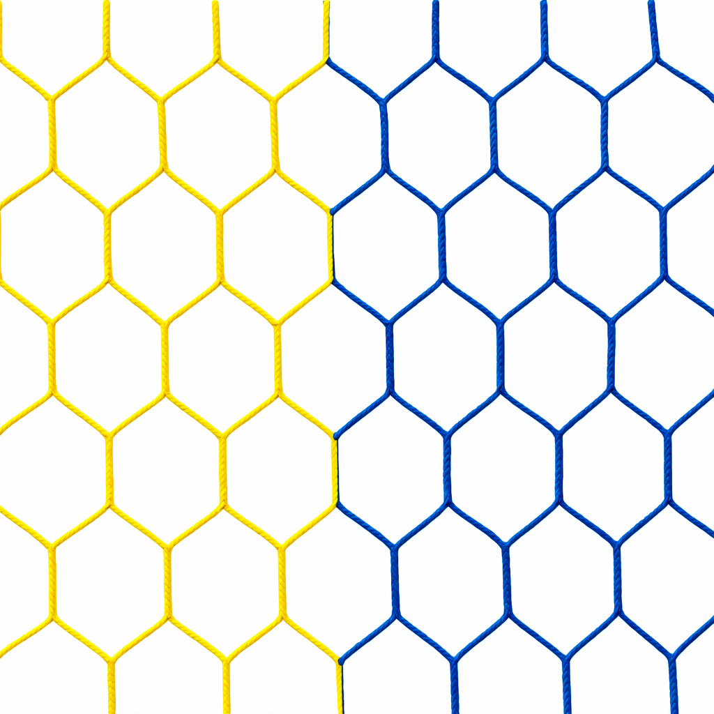 Two-tone checked football goal nets 6-sided mesh - 3.5 mm PP - 7.50 m wide, 2.50 m high, depth 2.00 m above and 2.00 m below