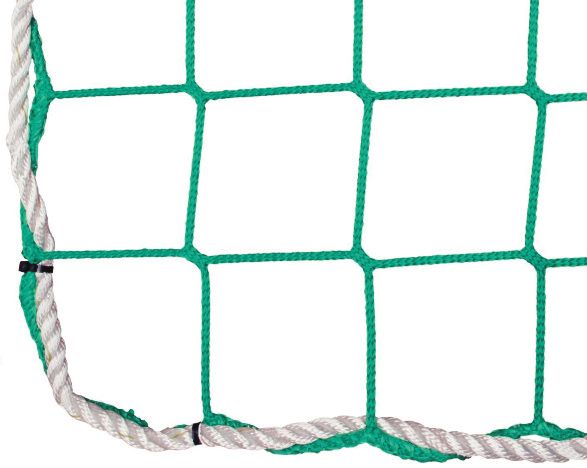 Safety net in accordance with EN1263-1 - type S - class A2 - 5 mm PP - with 12 mm edge rope - energy absorption ± 4.8 kJ - minimum breaking strength 3.2 kN - mesh 10 cm - 7.5 m x 15 m