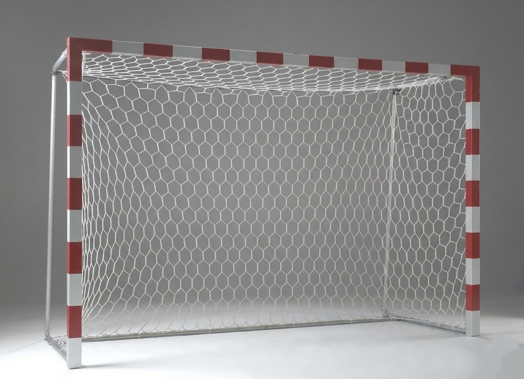 Handball-Tornetze 6-eckige Maschen - 3,75 mm PP - 3,10 m breit, 2,10 m hoch, Tiefe 0,80 m oben und 1,00 m unten - weiß