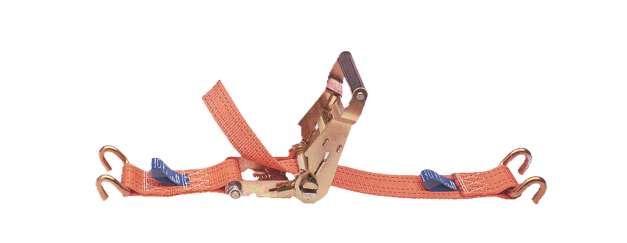 Lashing strap in 2 pieces - 50 mm - with heavy-duty ratchet - double hooks - 5000 kg