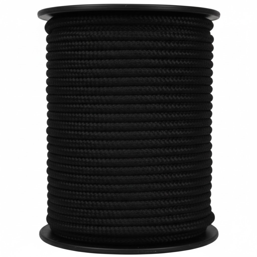 Round braided polyamide rope - Ø 10mm breaking strength 1800 kg - black