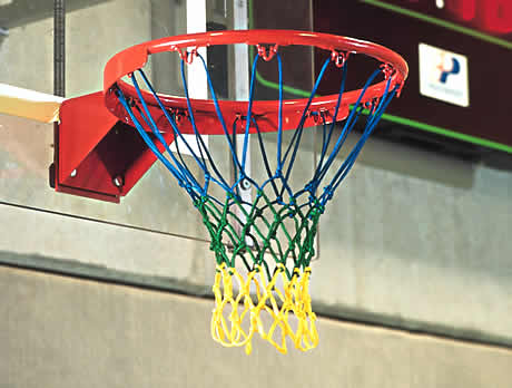 [227-3F] Basketbal vrijetijdsnet - 4 mm nylon - 3-kleurig (blauw-groen-geel)