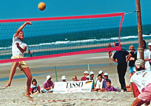[5044-06-F1] Beachvolleybal wedstrijdnet 3 mm PES - 9.5x 1 - zwart met roze band