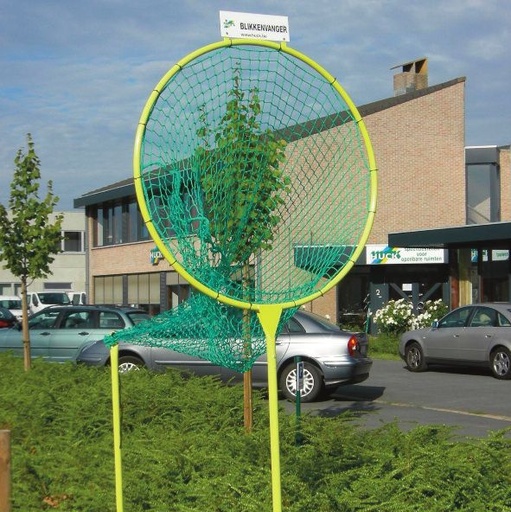 [BLIKVANGER] Blikkenvanger compleet - ring 120 cm diameter - hoogte 170 cm tot middelpunt - achterbuis 90 cm hoog - Staanders in verzinkte poedercoat stalen buis 40 mm - Net PP 3mm groen - maas 4.5 cm