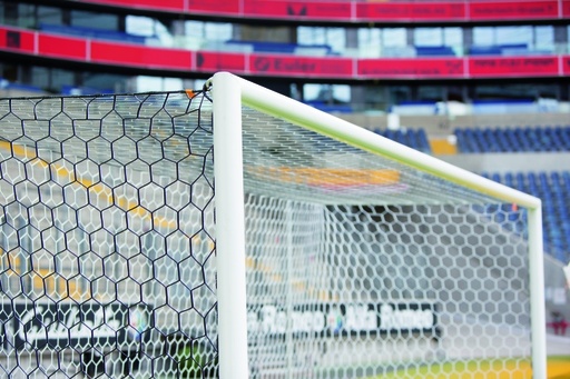 [10133-26] Camera friendly football goal nets - hexagonal mesh - 7.50 m wide, 2.50 m high, depth 2.00 m above and 2.00 m below - 3.5 mm PP - white-black