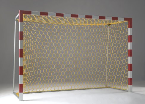 [111-05] filets de but handball à damier bicolore - mailles hexagonales - 3,10 m x 2,10 m - profondeur haut 0,80 m, bas 1,00 m - 4,75 mm PP - jaune