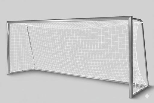 [104-02] Voetbaldoelnetten - 4mm PES - 7,50 m breed, 2,5 m hoog, diepte 0,80 m boven en 1,50 m onder - wit