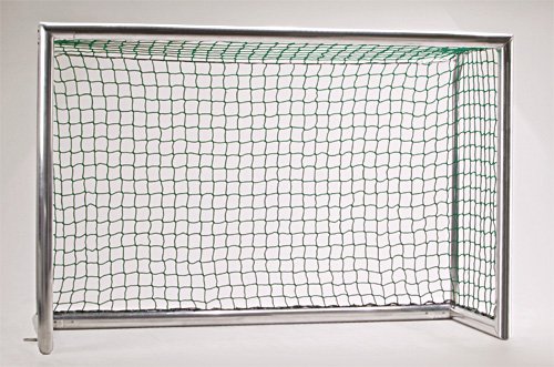 [9964-01] Vandalismussichere Fußballtornetze - 4,75 mm Mahulan-Stahl - Maschenweite 10 cm - 3,00 m breit, 2,00 m hoch - Tiefe 0,90 m oben und 1,10 m unten - grün