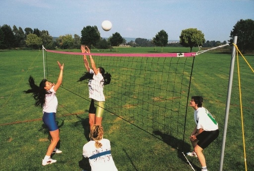 Freetime volleybalset voor normaal speelveld 9 m x 18 m - 2 palen van 2,45 m lang - speelveldmarkering en freetime volleybalnet  