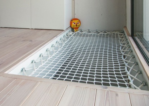 Loungenet - 5 mm PP - maas 4,5 cm - met 9 mm randtouw - inclusief 4 karabijnhaken met borg (104mm x 10mm - 25 kN)