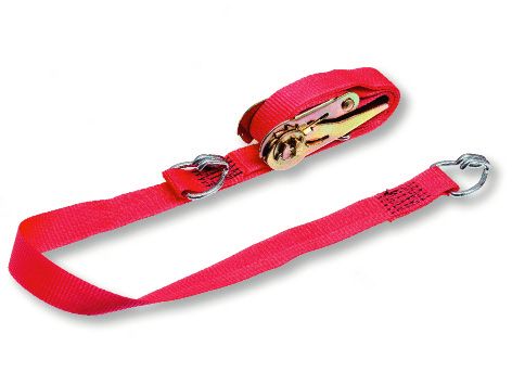 [532] Ratchet strap - PES - 25 mm wide - fitted with hooks and a ratchet on both sides - a fixed section of 90 cm on one side, an adjustable section on the other side