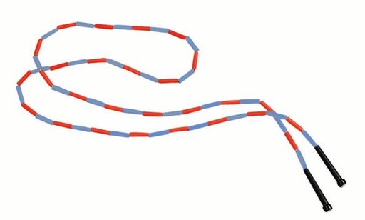 [320-34] Springtouwen parelsnoer in nylon touw met gekleurde kunststof kralen en handvaten - lengte 3,00 m - oranje/blauw