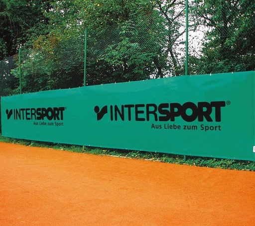 [700-200P] Tennis-Windschutznetz mit Aufdruck - 200 g/m² PE - 12m x 2m - inkl. Simplexhaken
