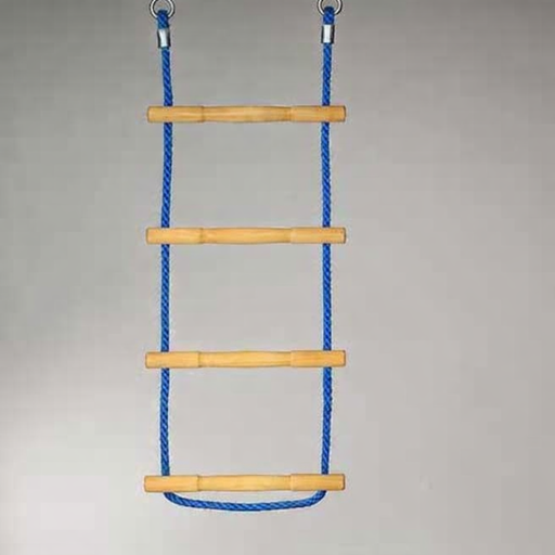 [44-04] Touwladder - 16 mm Hercules touw met staalkern - essen sporten, 40 cm breed - 3 sporten/meter - blauw - met twee geklemde kousogen en twee oogbouten