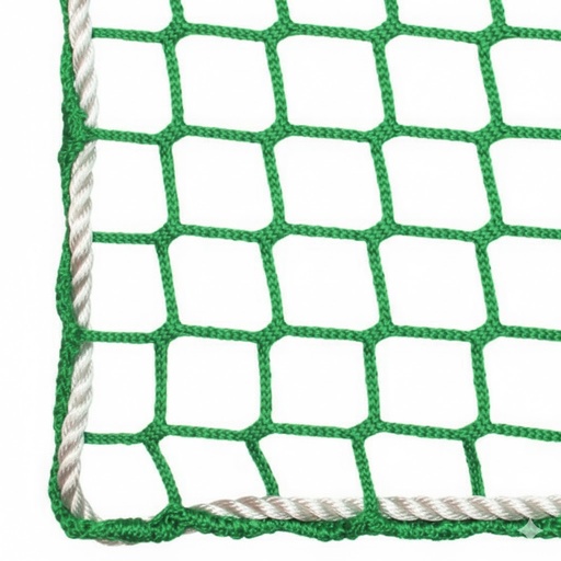 Filet de sécurité conforme EN1263-1- type S - klasse B1 - 5 mm PP - avec ralingue 12 mm - absorption d'énergie ± 9,0 kJ - résistance minimale à la rupture 3,2 kN - maille 4,5 cm - sur mesure - ignifugé DIN 4102 - EN 13501-1