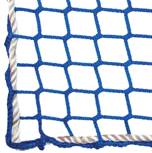 Safety net in accordance with EN1263-1 - type S - class B1 - 5 mm PP - with 12 mm edge rope - energy absorption ± 9.0 kJ - minimum breaking strength 3.2 kN - mesh 4.5 cm - custom made - fire retardant DIN 4102 - EN 13501-1