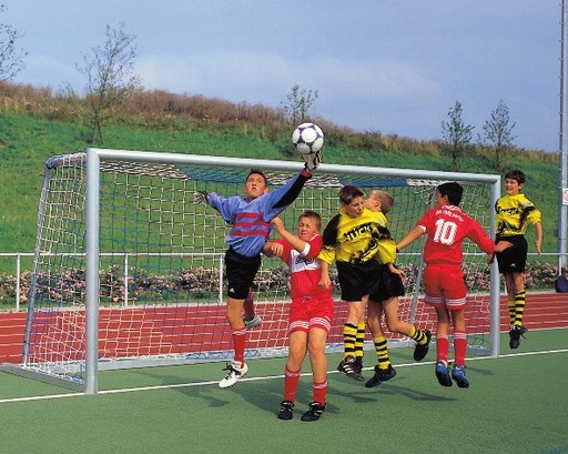 Filets de but de football diablotins bicolores - 5,15 m x 2,05 m - profondeur haut 0,80 m, bas 1,50 m - 4 mm PP