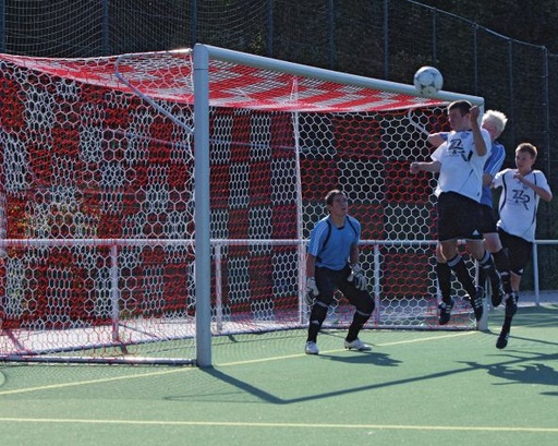 filets de but de football à damier bicolores - mailles hexagonales - 5.15 m x 2,05 m - profondeur haut 1.00 m, bas 1,00 m - 3,5 mm PP